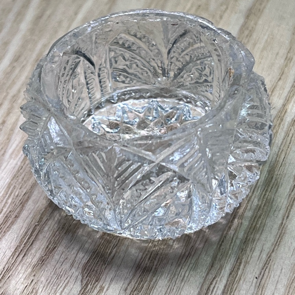Antique EAPG Clear Pressed Glass Open Salt Cellar Daisy Fan Pattern